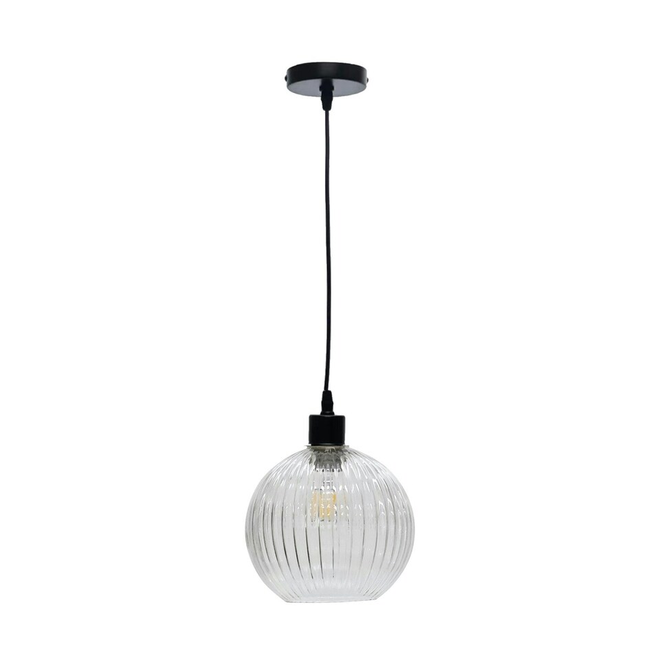 image 1 of First Choice Lighting Set of 2 Betchley Clear Ribbed Glass Globe Easy Fit Pendant Shades Clear