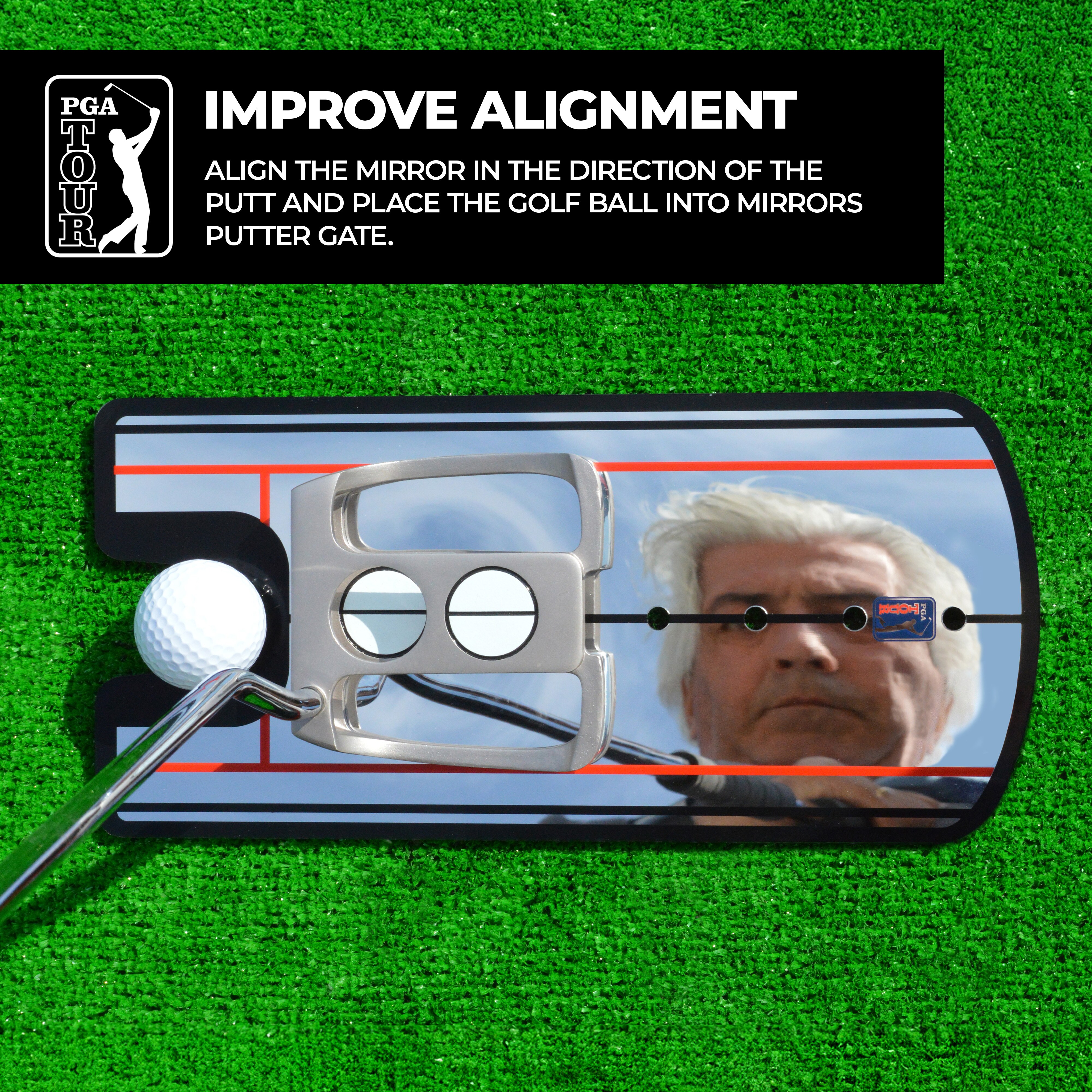 PGA Tour Full Mirror – Specchio Convesso Per Analisi Completa Dello Swing Da Golf, Regolabile E Con Linee Di Allineamento