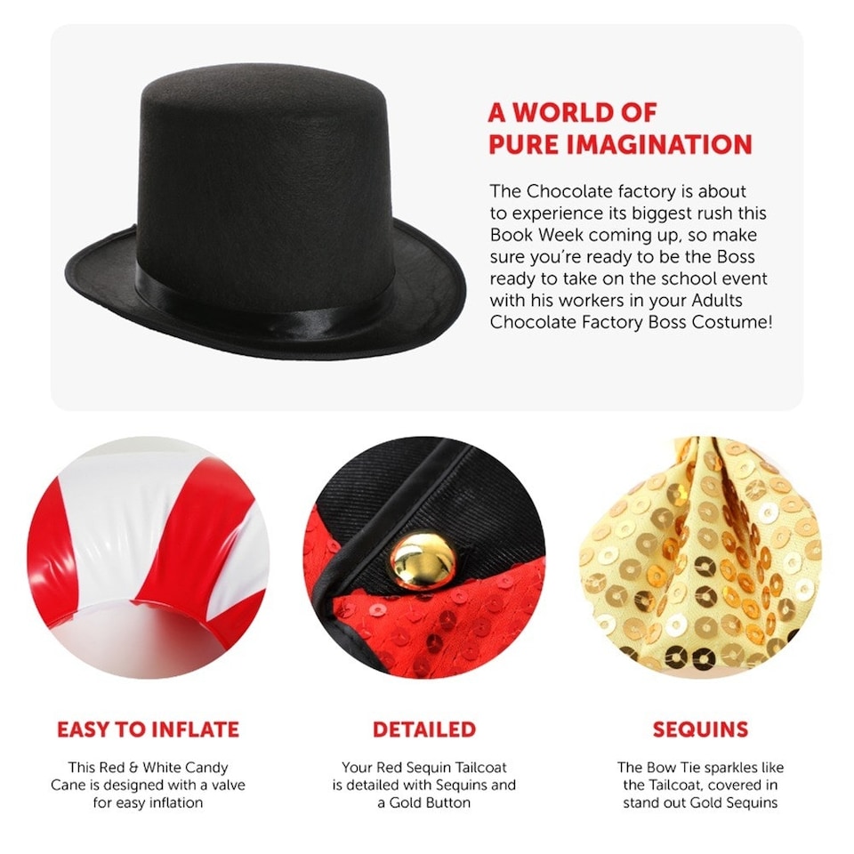 image 1 of Chocolate Factory Boss Costume with Tailcoat Red | S