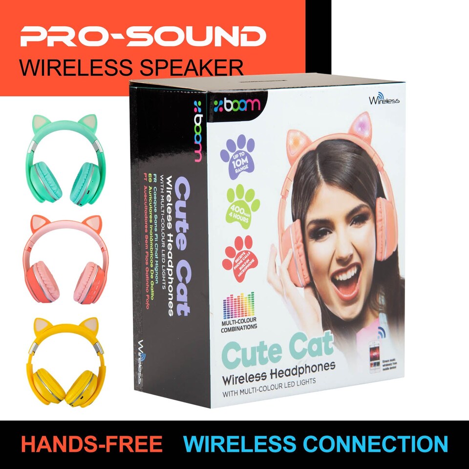 image 1 of VFM e-Store Cat Wireless Headphones Pastel Cat Ears - Foldable, Padded, Rechargeable 400 mAh
