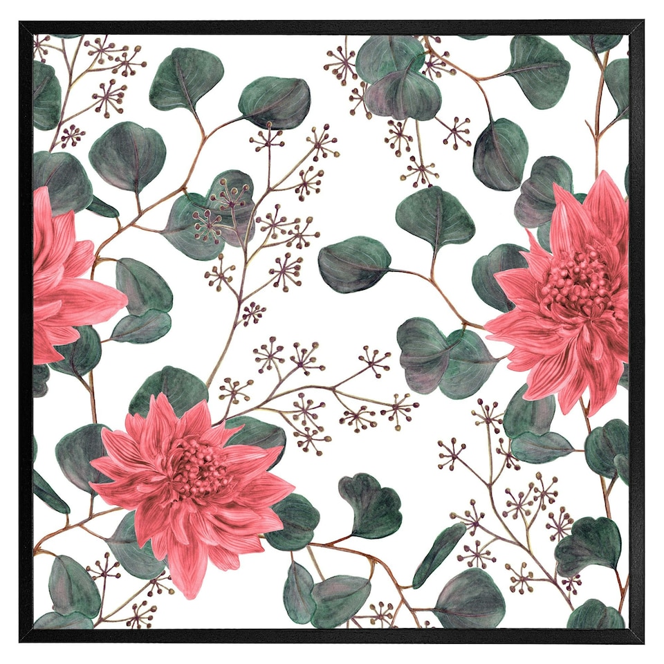 image 1 of Red flowers, green leaves (Picutre Frame) Brown | M
