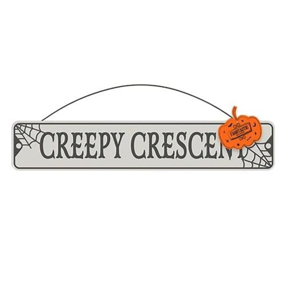 White Creepy Crescent Halloween Metal Street Sign Plaque Hanging Decoration 50cm