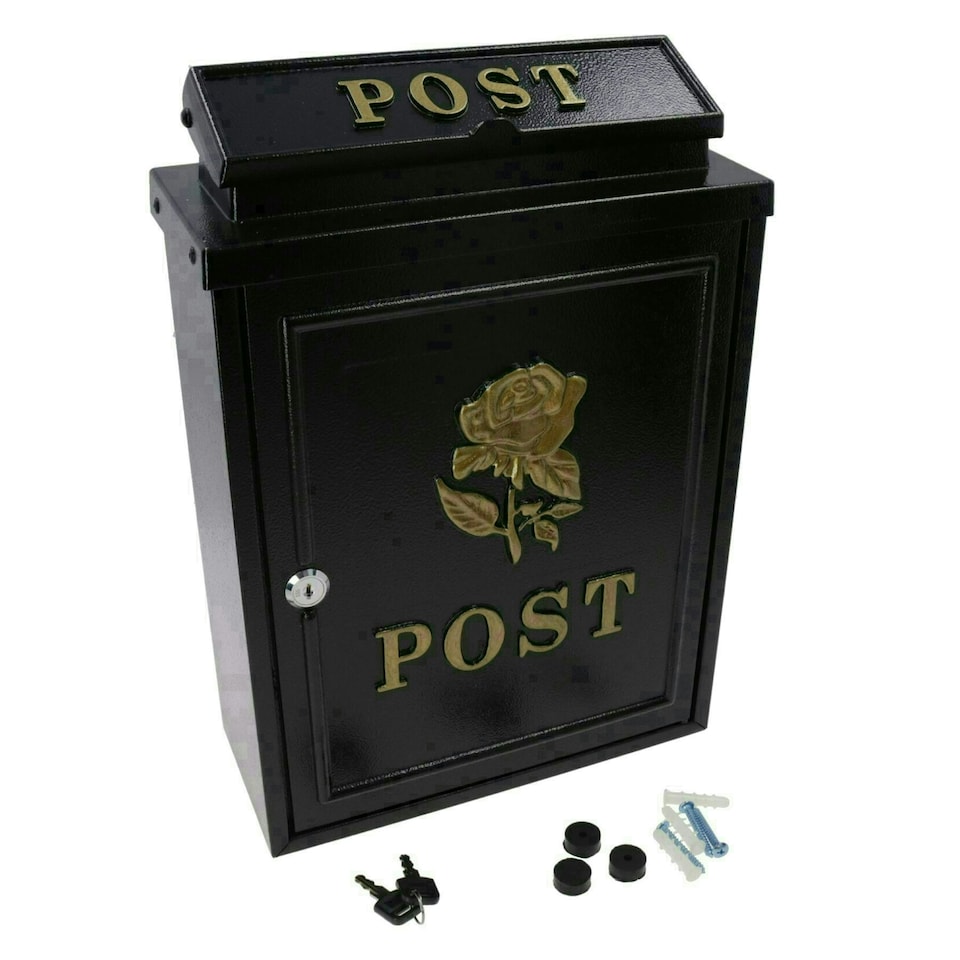 image 1 of Gold Rose Letter Post Mail Box Metal Black Wall Door Gate House Lockable Black