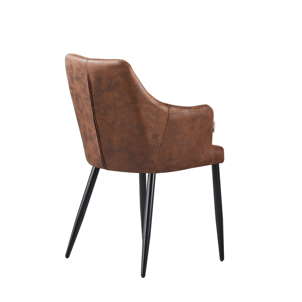 image 1 of Set of 4 Zarah Modern Faux Leather Dining Chairs with Armrests and Black Metal Legs, Comfortable Accent Chair | Brown | Light Brown