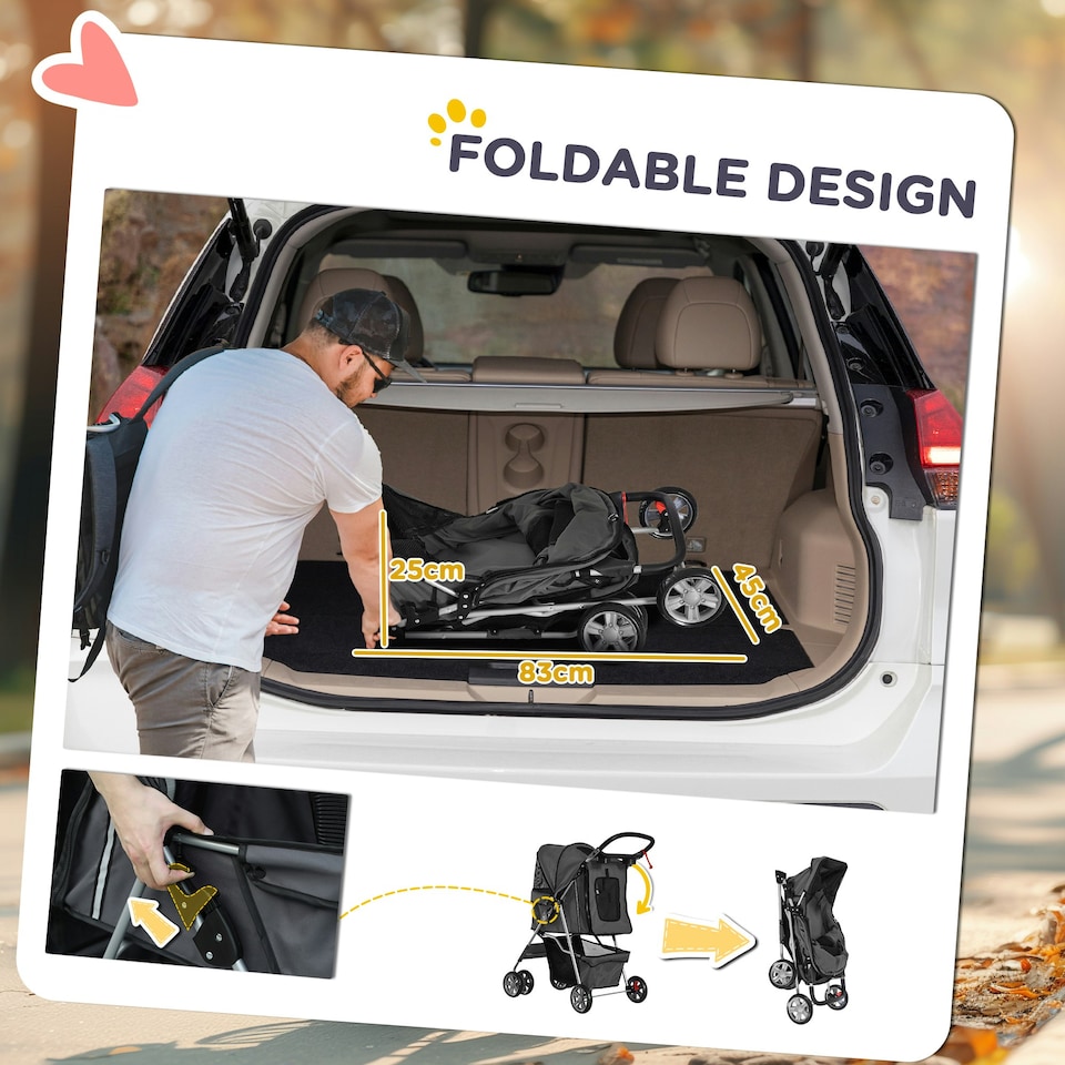 image 1 of PawHut Pet Stroller Carrier Foldable Deluxe Walk Travel Dog Dark Grey