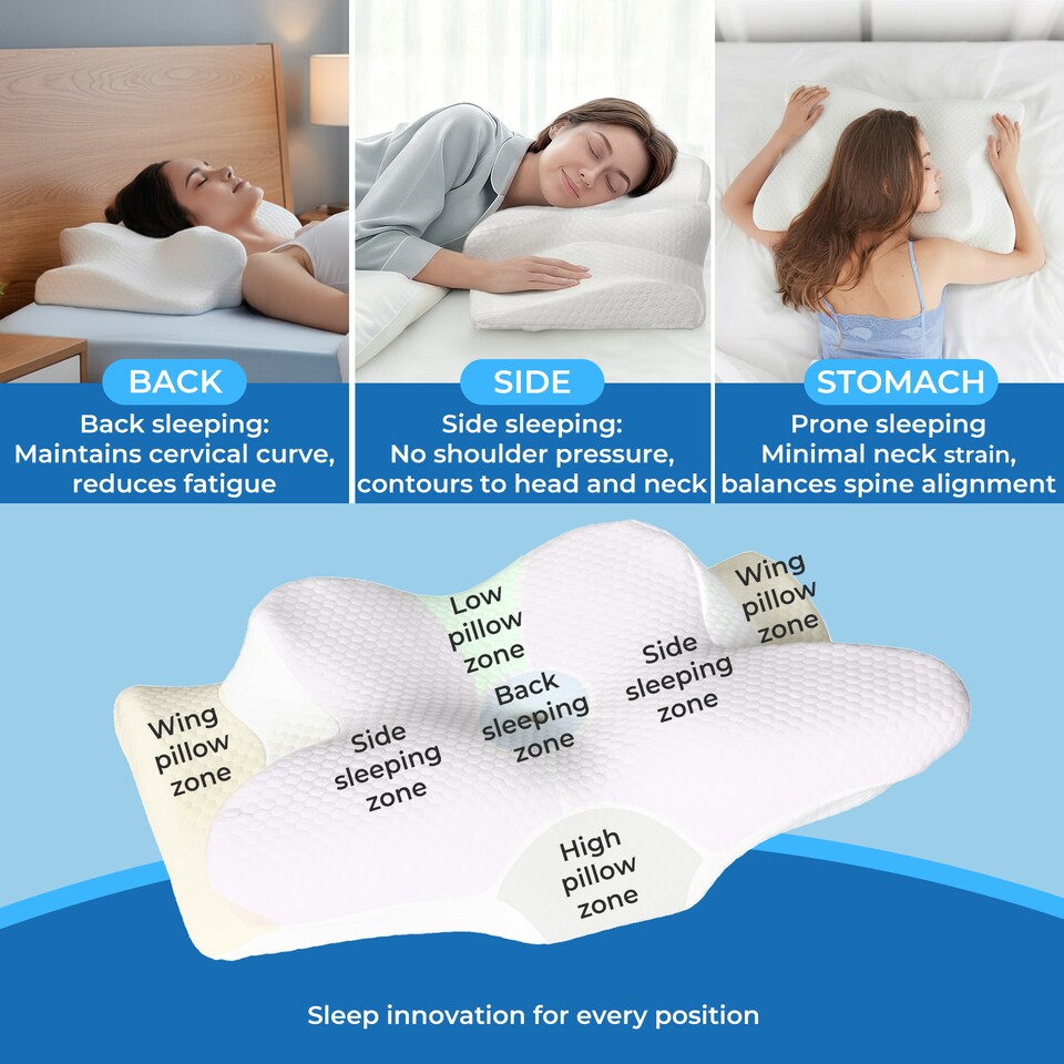 image 1 of Lavio Orthopedic Memory Foam Butterfly Pillow Ergonomic Neck Shoulder Support