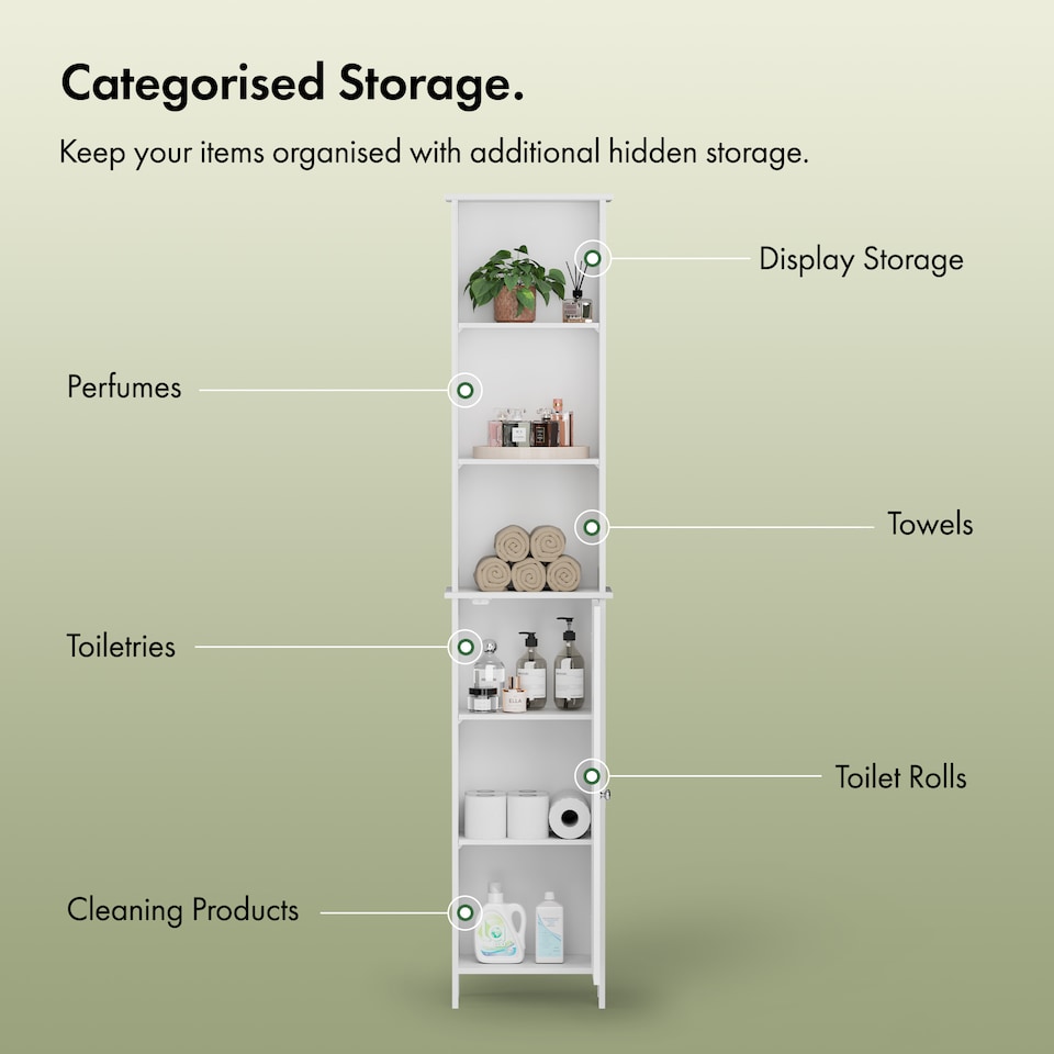 image 1 of VonHaus Holbrook White Freestanding Tall Bathroom Storage Cabinet with 6 Shelves