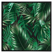 Tropical leaves on black (Picture Frame) Black | M