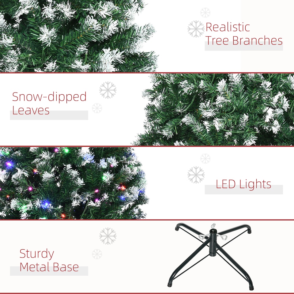 image 1 of HOMCOM 6FT Tall Prelit Pencil Slim Artificial Christmas Tree with Realistic Branches, 300 Colourful LED Lights and 618 Tips, Xmas Decoration, Green