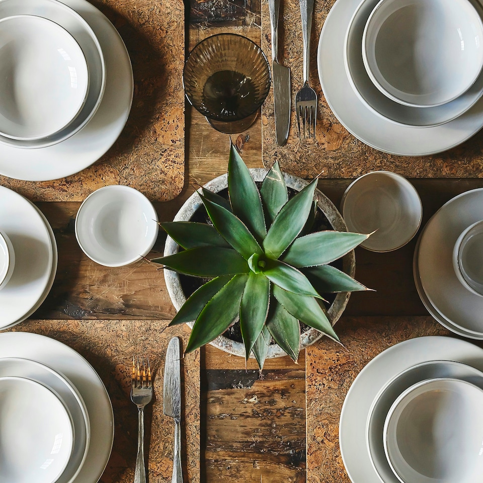 image 1 of Cooks Professional Nordic Stoneware Dinner Set | 24-Piece | Reactive Glaze | White