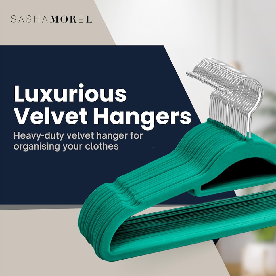 image 1 of Sasha Morel 20-Pack Teal Velvet Coat Hangers, Non-Slip Space-Saving Clothes Hangers