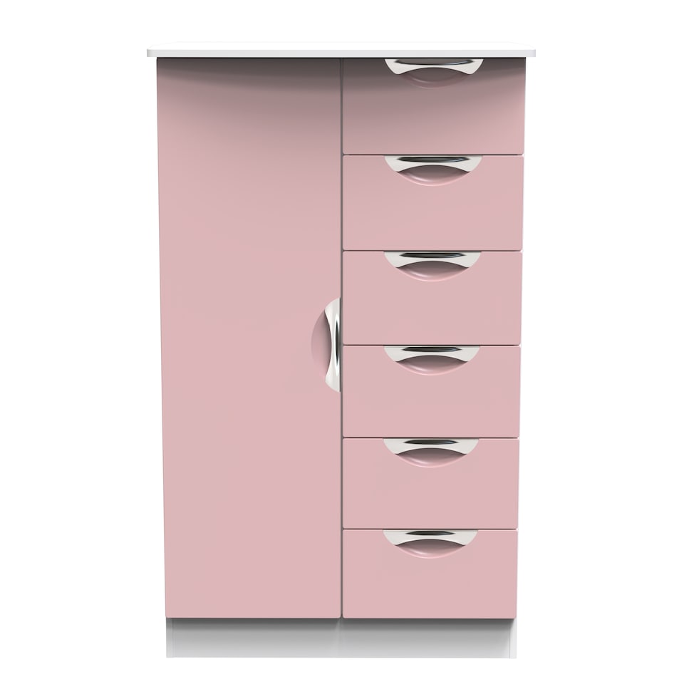 image 1 of Holborn 5 Drawer 1 Door Childrens Wardrobe in Kobe Pink & White (Ready Assembled) | Pink | Kobe Pink & White