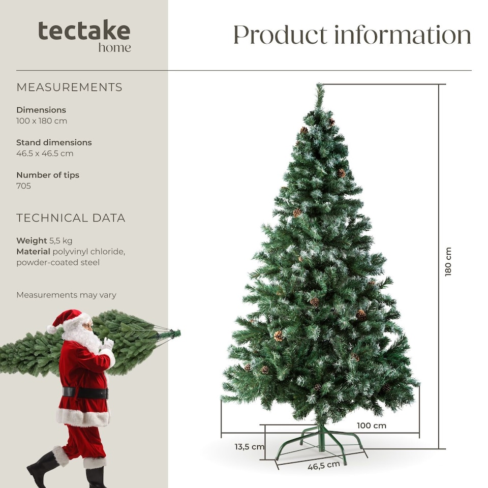 image 1 of Christmas Tree - artificial Christmas tree with frosted tips, pine cones, and metal stand | Green | green | 1