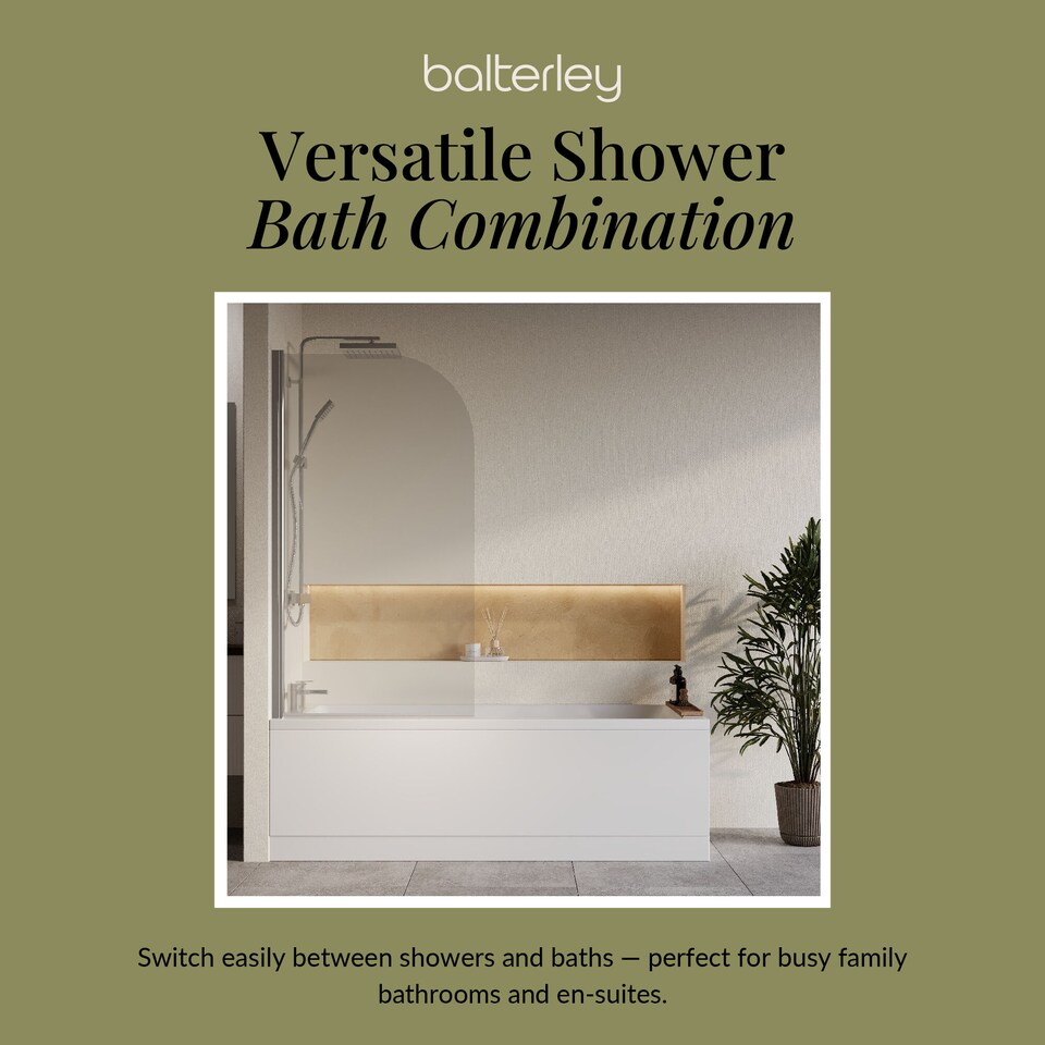 image 1 of Square 1700x750 Single Ended Bath - Panel & Chrome Round Corner Screen