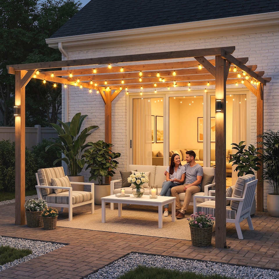 image 1 of Outsunny 3x3 m Garden Wooden Pergola Gazebo Grape Trellis, Maple Wood-effect | Brown | Maple wood-effect