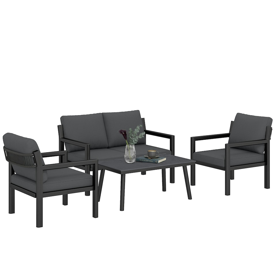 image 1 of Outsunny Rattan Garden Furniture Set, Outdoor Furniture Conversation Set | Grey | Dark Grey | 120 x 67 x 71 cm (loveseat)