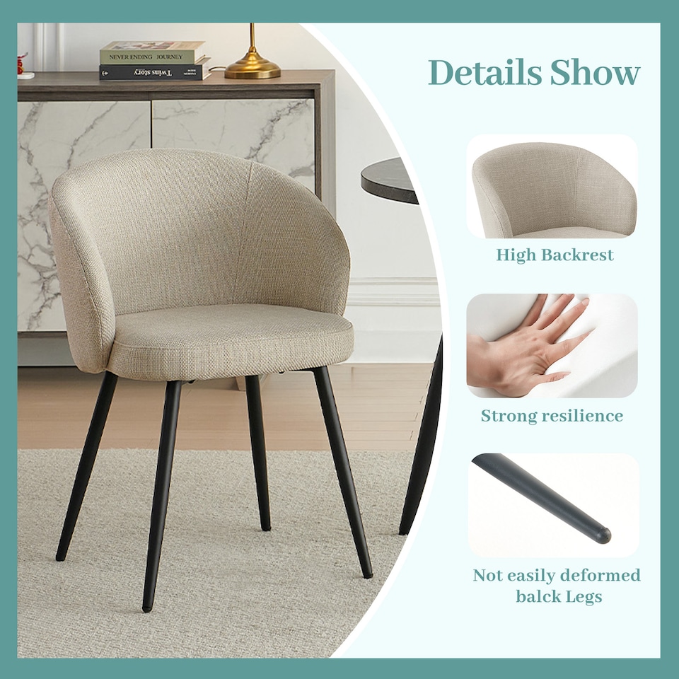 image 1 of SONARA Modern Set of 2 Chunky Weave Fabric Ergonomic Dining Chairs with Arms | White