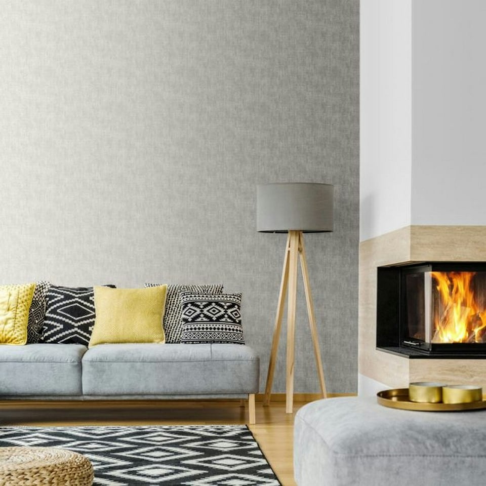 image 1 of Muriva Linen Textured Wallpaper - Grey - 10m x 53cm Grey