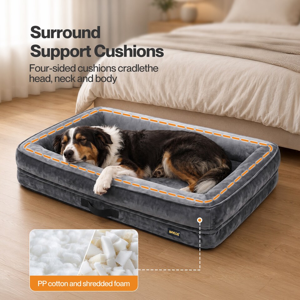 image 1 of Skylos Dog Bed Orthopedic Dog Bed 4.0in Egg Crate Foam Flannel Grey
