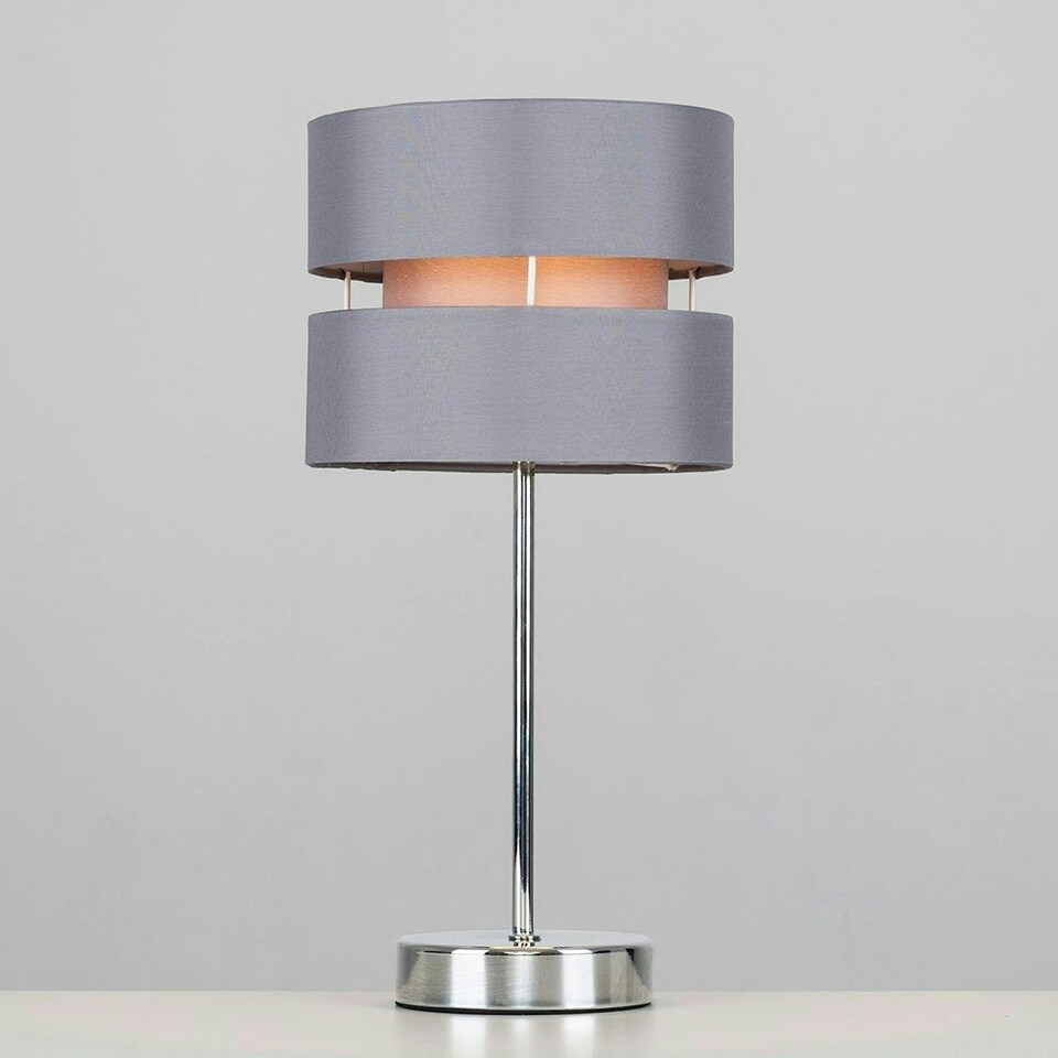 image 1 of ValueLights Pinto Brushed Silver Table Lamp and E14 Candle LED 4W Warm White 3000K Bulb