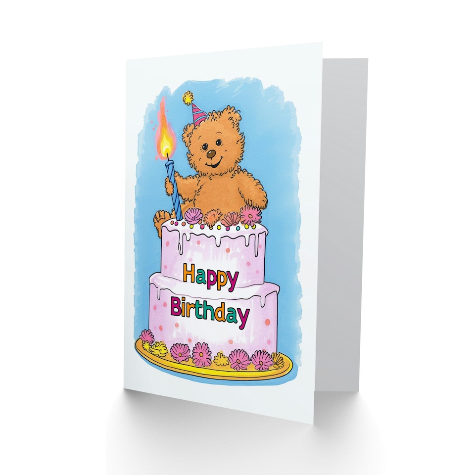 image 1 of Teddy Cake Party Hat Cartoon Cute Kids Bear Child Kids Birthday Card