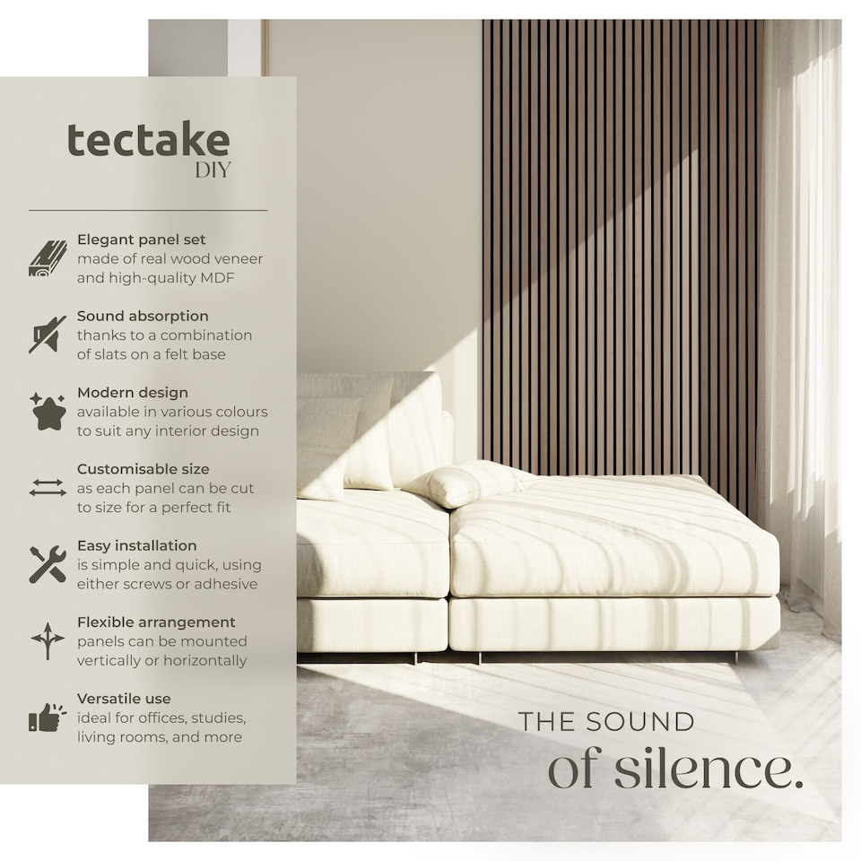image 1 of Acoustic Wall Panels Sonic Wall II with Real Wood Veneer and Sound-Absorbing Felt | Brown | Dark oak | 110 x 50 x 1.8 cm | 4