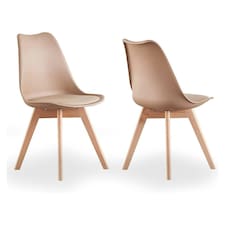 Set of 2 Scandinavian Dining Chairs with Leather Cushions Solid Wood Legs Bronze | Vanilla