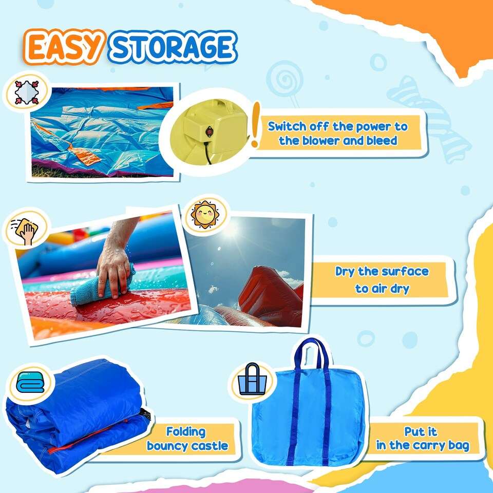 image 1 of Outsunny Kids Bouncy Castle with Pool Outdoor Trampoline W/ Net Blower 3-8 Yrs