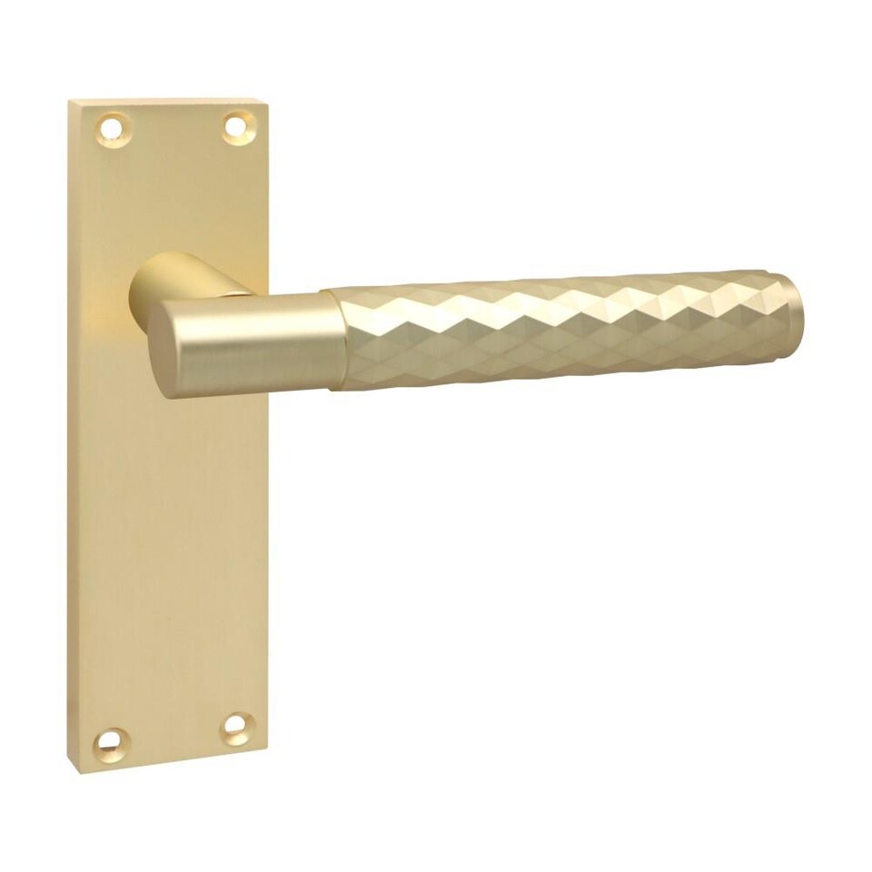 image 1 of Golden Grace 4 Pairs Victorian Design Knurled Diamond Cut Door Handle Internal Pack Satin Brass - Bathroom and Lock Set with Hinges - 150mm x 40mm