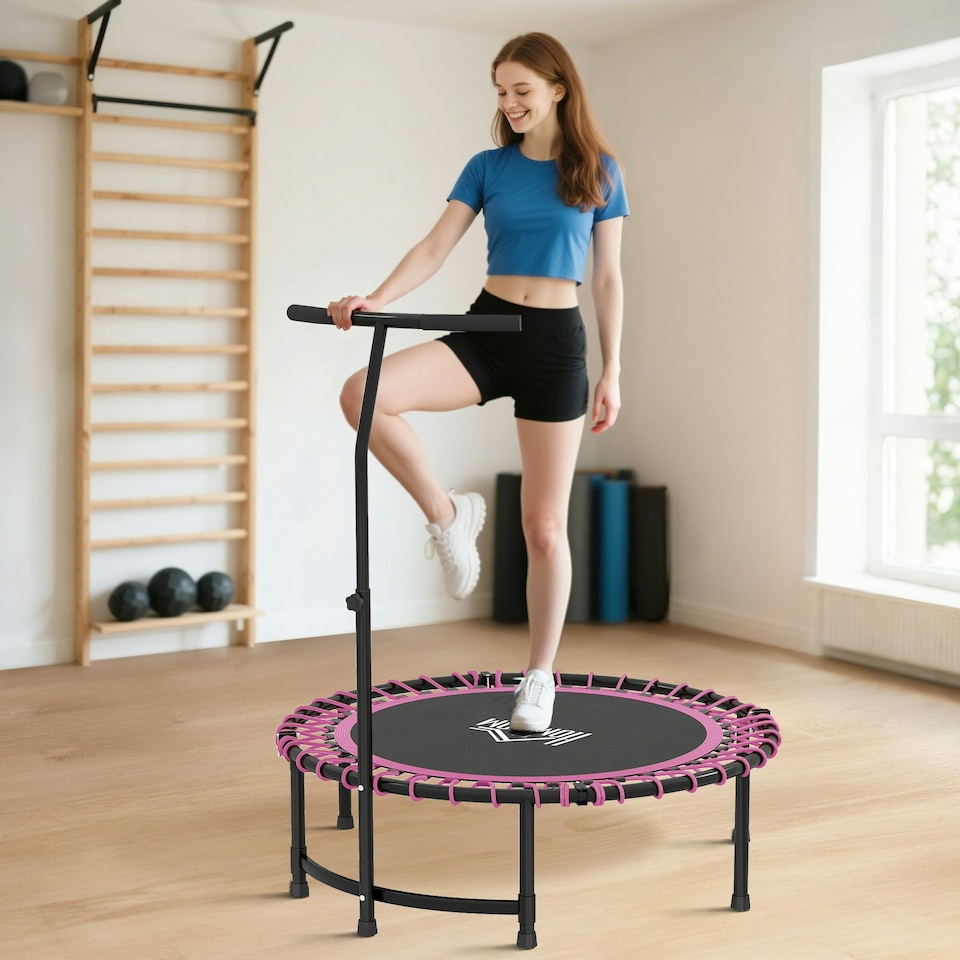 image 1 of HOMCOM 45" Fitness Trampoline Outdoor Bouncer Jumper Adjustable Handle, Pink