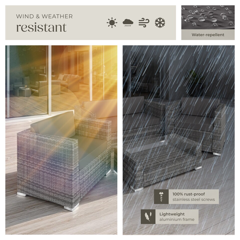 image 1 of Garden Furniture Set Munich - outdoor sofa, 2 armchairs, table, 2 cushion cover sets | Grey | grey | 135 x 67 x 73 cm | 1