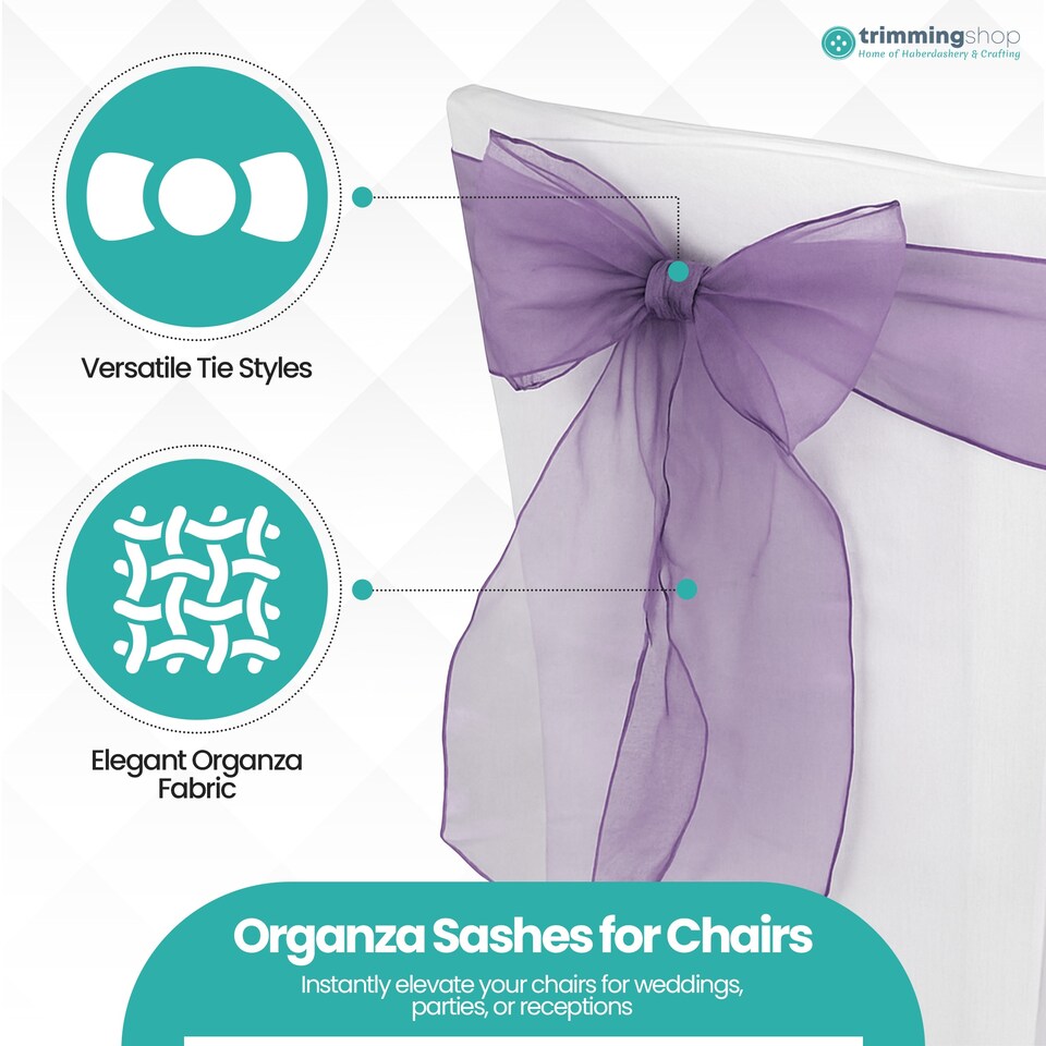 image 1 of 17 x 280cm Organza Chair Sashes, Sheer Sash Ties - 25pcs
