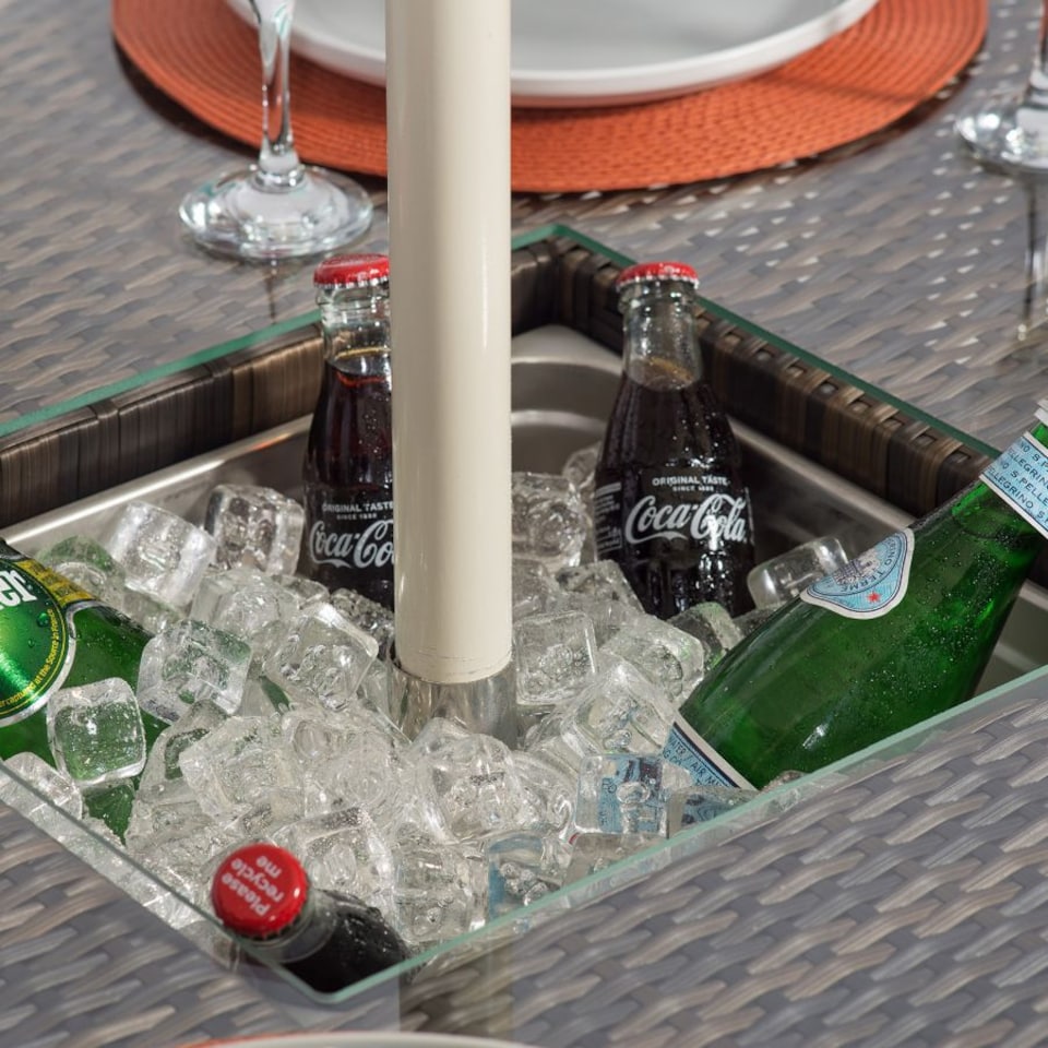 image 1 of Savannah Rectangle 8 Seat Rattan Dining Set Ice Bucket Drinks Cooler | Brown | Brown