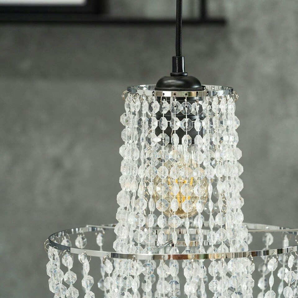 image 1 of ValueLights Tegan Plastic - Acrylic Polished Silver Tiered Ceiling Pendant Droplets Shade