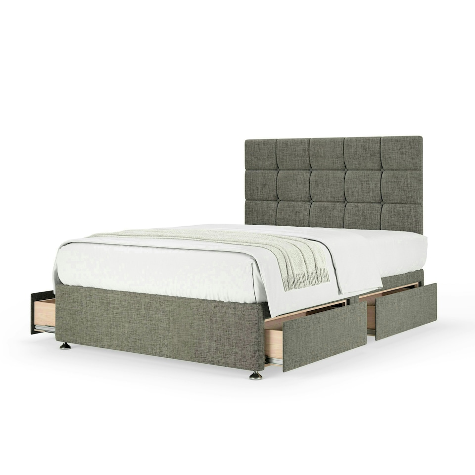 image 1 of Neptune Spring Slate Linen 4 Drawer Divan Set And Pearl Headboard King Size