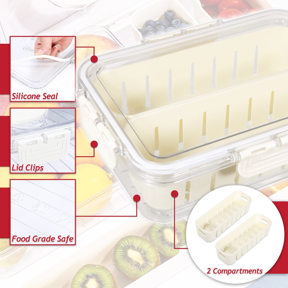 image 1 of SPARES2GO Food Storage Container with Securing Clips Lid and 2 Removable Divider Compartments (Small)