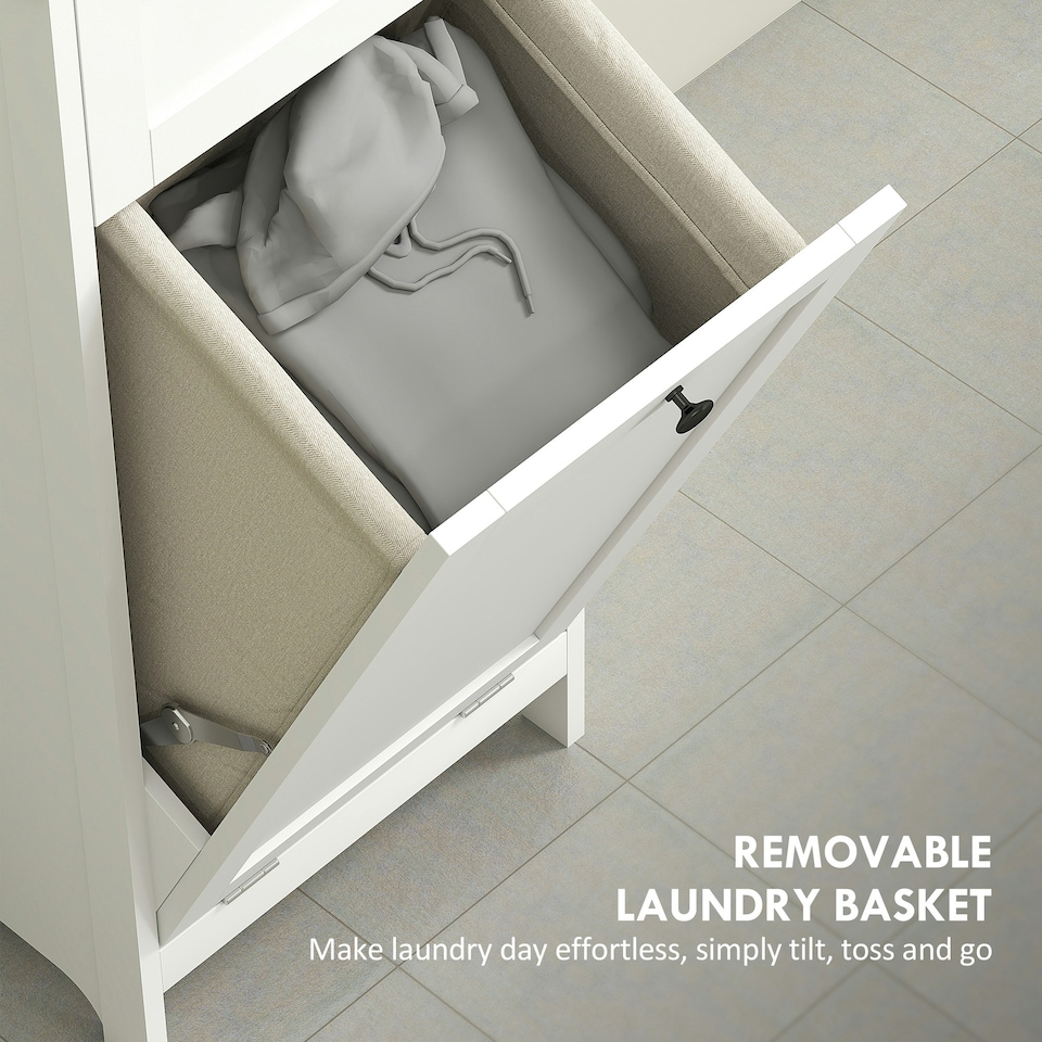 image 1 of HOMCOM Slim Bathroom Storage Unit with Tilt-Out Laundry Cabinet Drawer White White