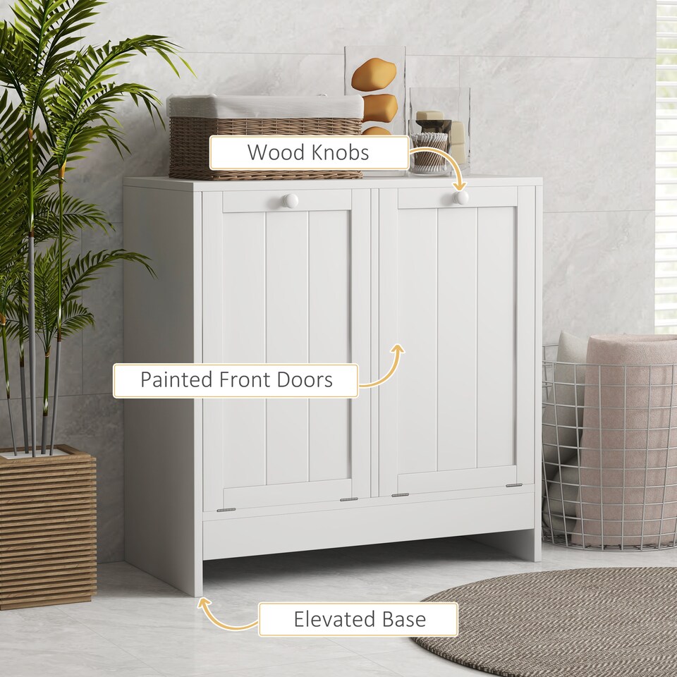 image 1 of kleankin Tilt-out Laundry Storage Cabinet with 2 Compartment Hampers, White