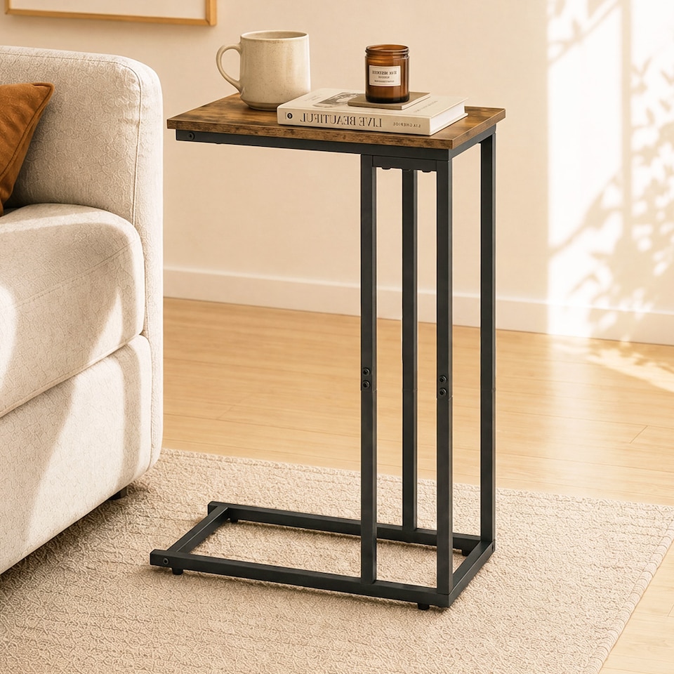 image 1 of Levede Side Table C Shaped Space Saving for Sofa Bedroom Rustic Brown