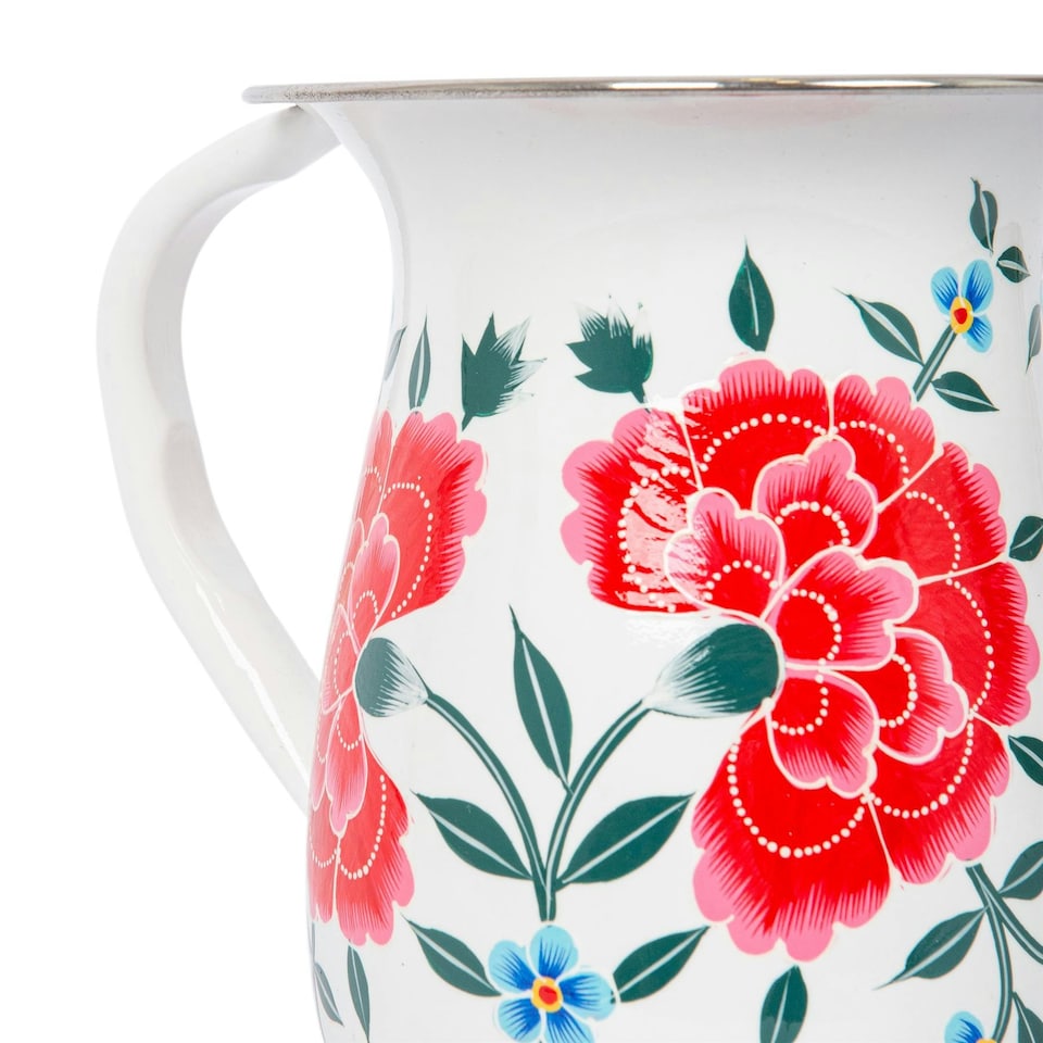image 1 of BillyCan Hand-Painted Picnic Water Jug with 300ml Multicolour Cups - 1.7L - Cotton Peony