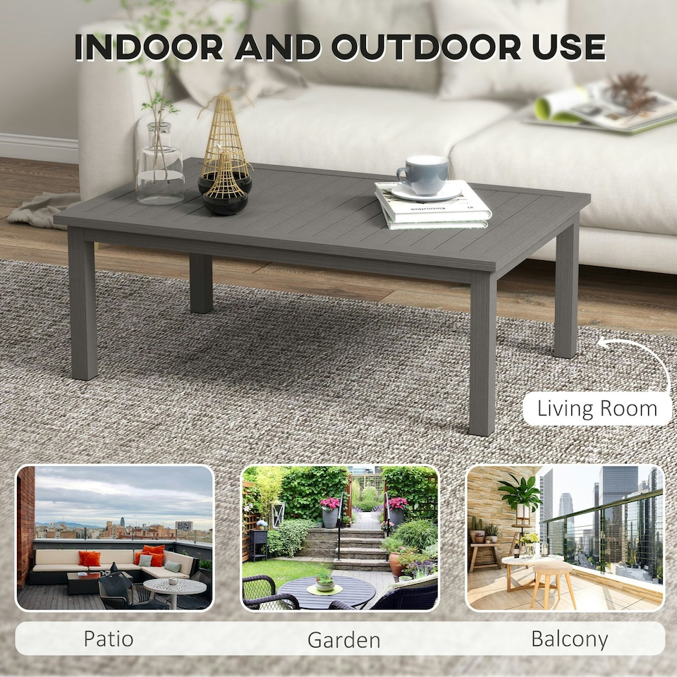 image 1 of Outsunny Aluminium Outdoor Coffee Table Patio Table with Slat Top, Brown