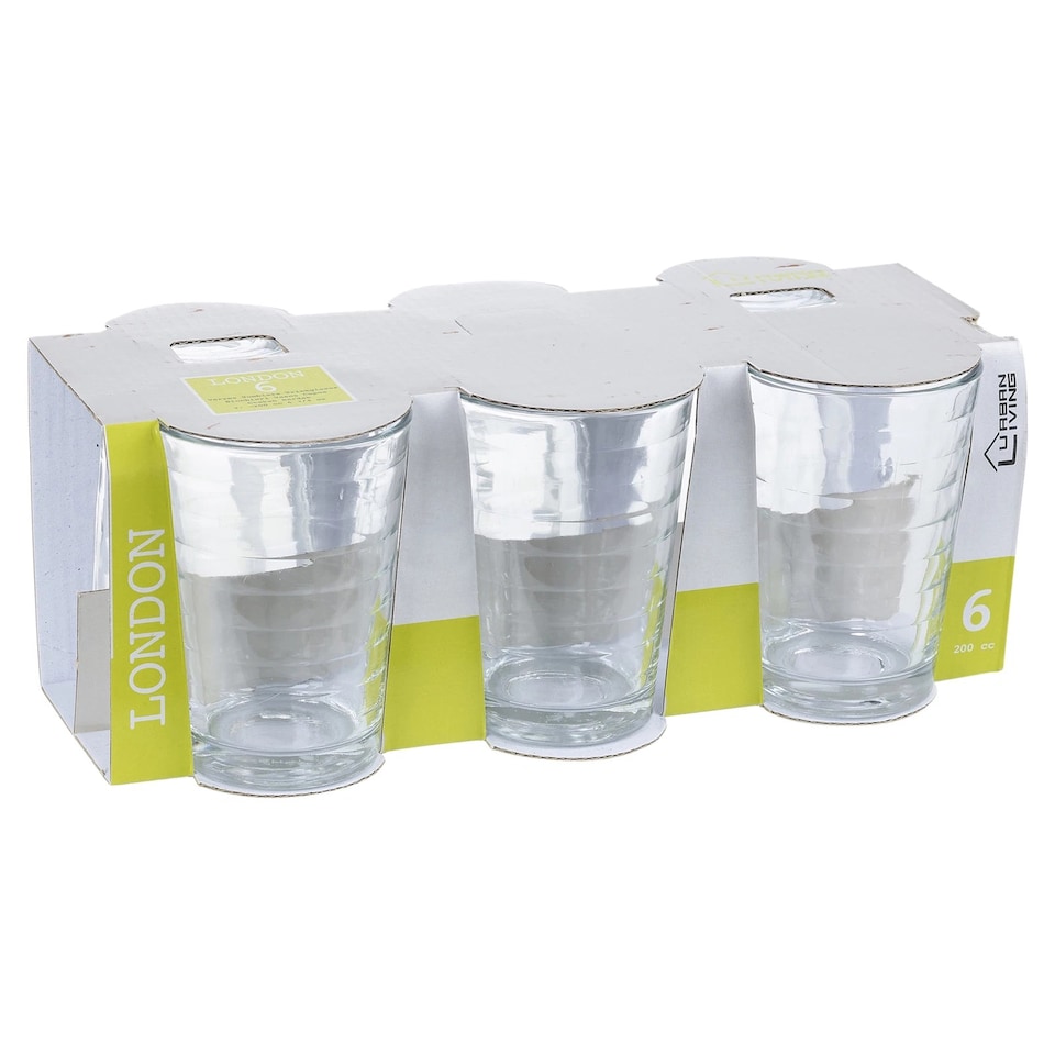 image 1 of 200ml Drinking Glasses Sets Glassware Patterned Water Cup Juice Cocktail Tumbler | Clear | Clear | Set of 12 London