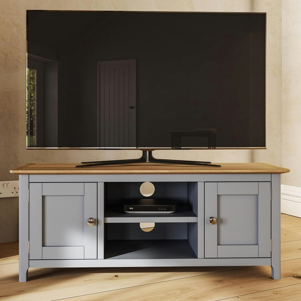 image 1 of Taberno Oak 2 Door TV Unit Dove Grey Grey