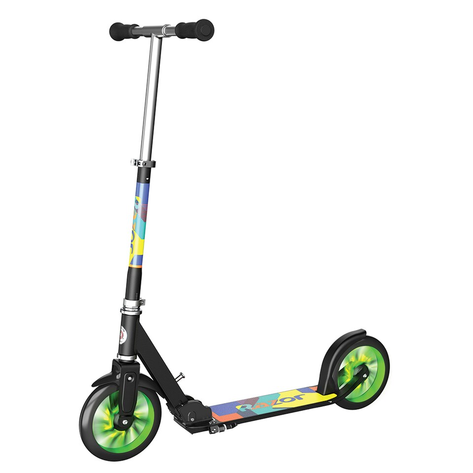 image 1 of Razor A5 Lux Kick Scooter - Large 8 Inch Wheels, Foldable, Adjustable Handlebars, Lightweight, for Riders up to 220 lbs, Light Up, Green