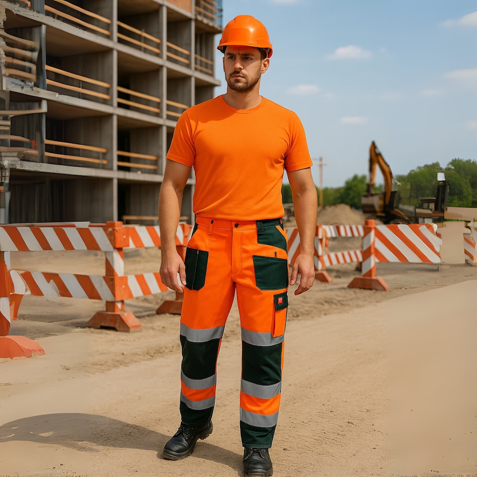 image 1 of Artmas Flash Class 2 Orange Work Trousers, Reflective Tape, Knee Pad Pockets, 260gsm (30/32 Inch - 48 EU)