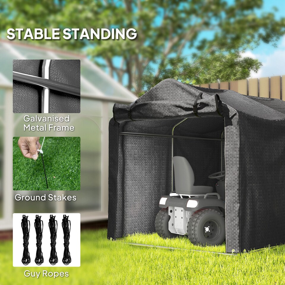 image 1 of Outsunny 2.2 x 1.6 m Garden Storage Tent, Waterproof AntiUV Bike Tent with Rollup Zipper Door, Galvanised Outdoor Storage Shelter Carport for Bike, Motorbike, Garden Tools, Black | Black | 1