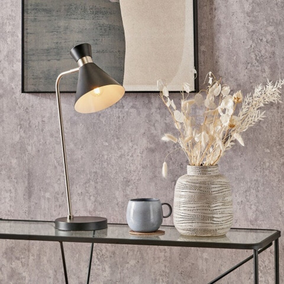 image 1 of Black and Brushed Silver Metal Table Lamp Black | Silver