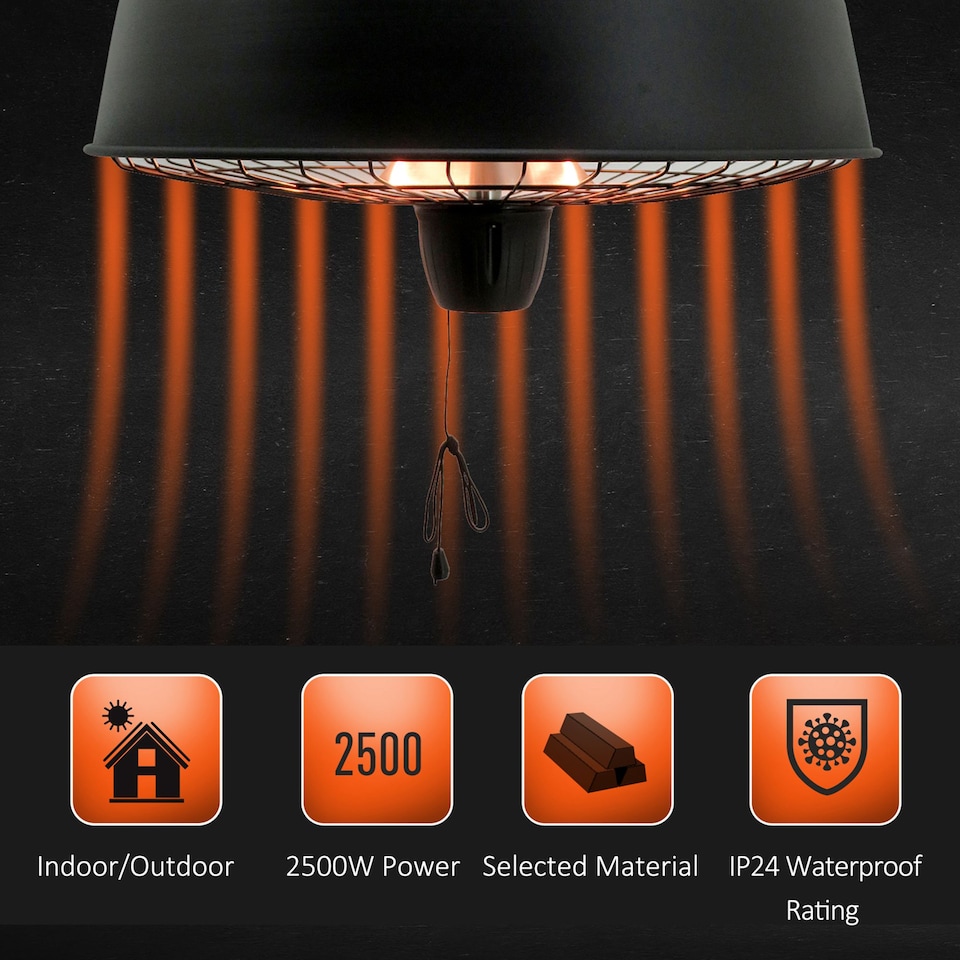 image 1 of Outsunny Adjustable Infrared Halogen Ceiling Mounted Light Heater 10002500W