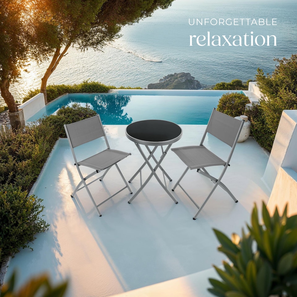 image 1 of Garden Table and Chairs - 2 person bistro set, foldable, weather-resistant | Grey | grey | 45,50 x 58 x 81 cm | 1
