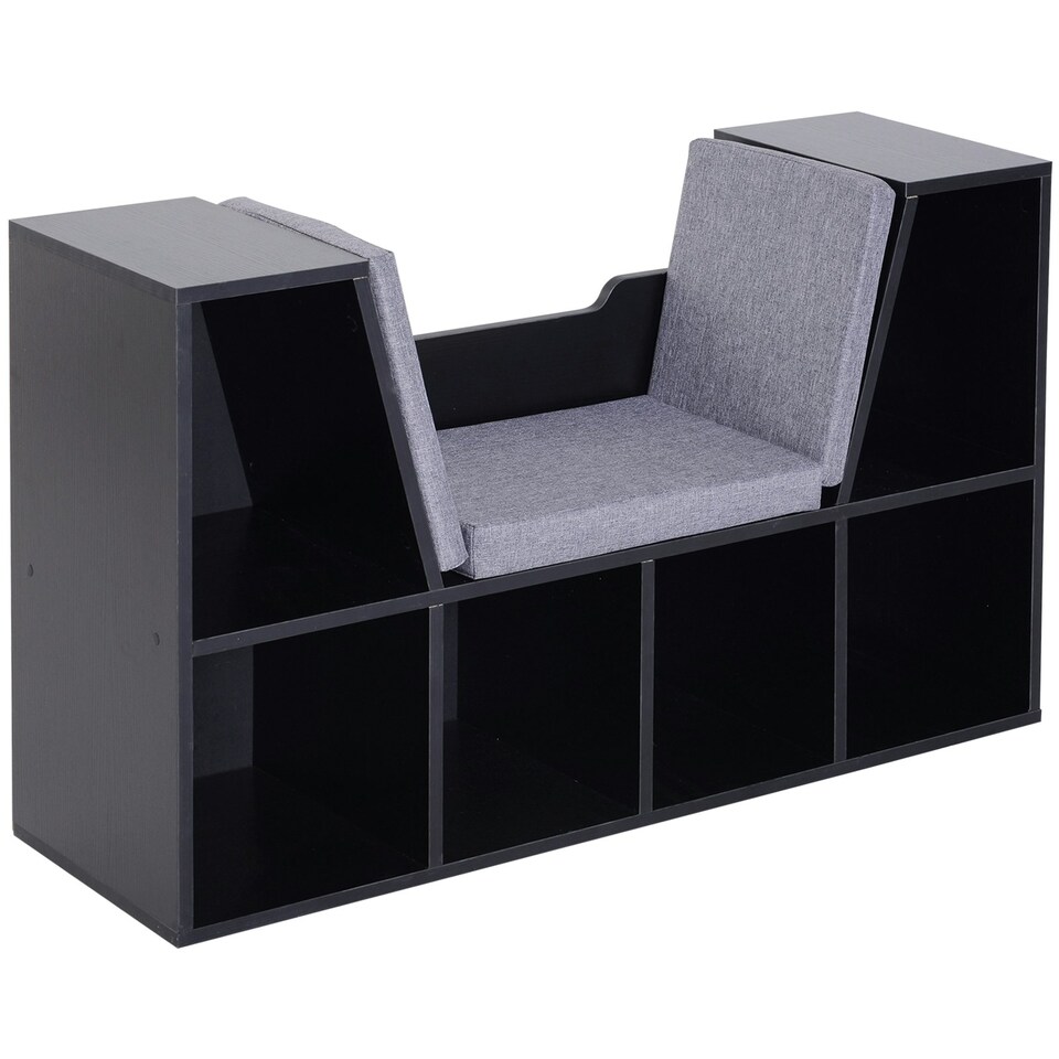 image 1 of HOMCOM Cube Bookshelf Organizer with Reading Seat, Six Cubes, Black
